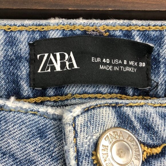 Zara Medium Wash straight leg High Rise cropped  Raw Hem Jeans size 30. - Picture 3 of 15